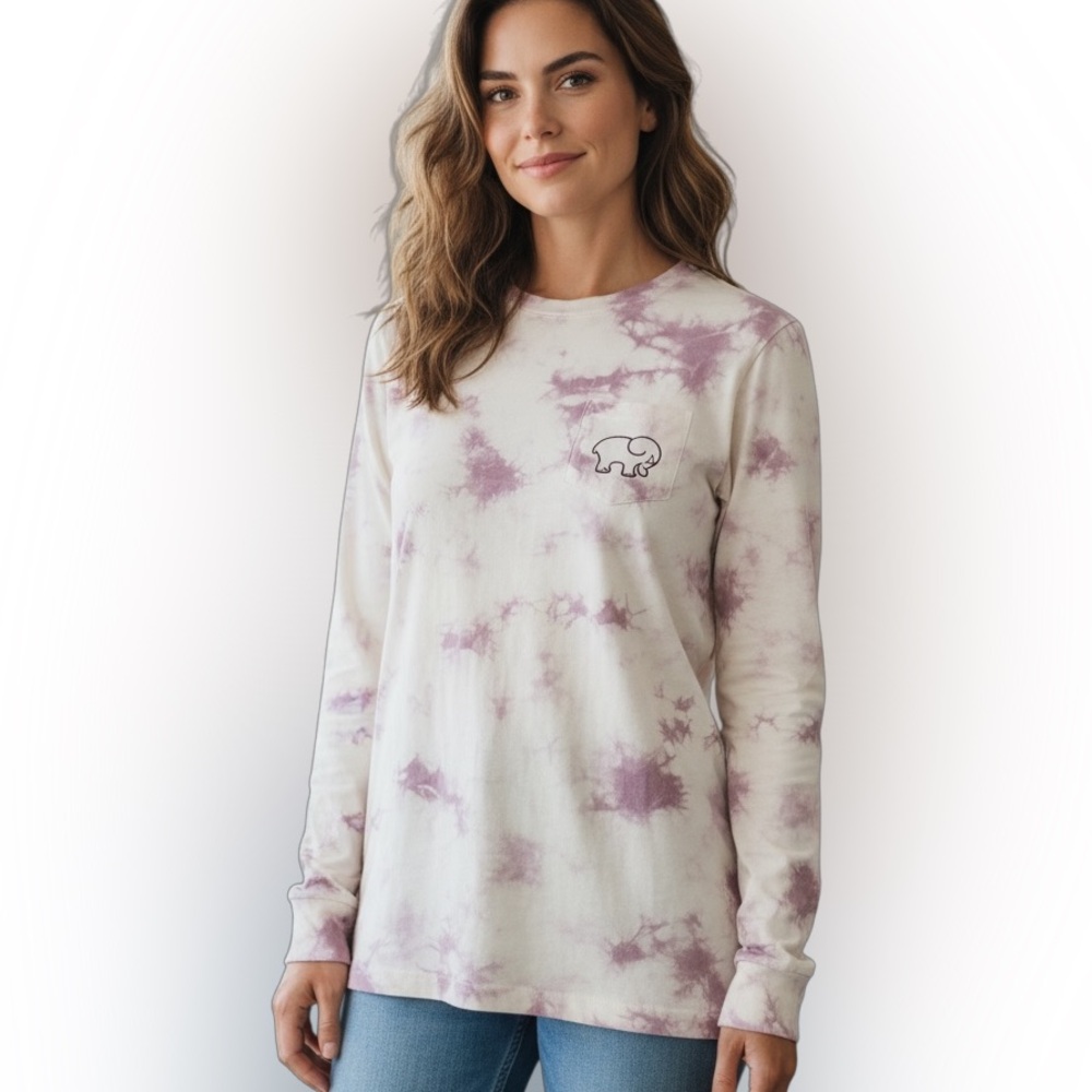 Ivory Ella Elephant Creamy white Purple Tie-Dye Long Sleeve Crew Neck Tee Top S - Picture 7 of 10
